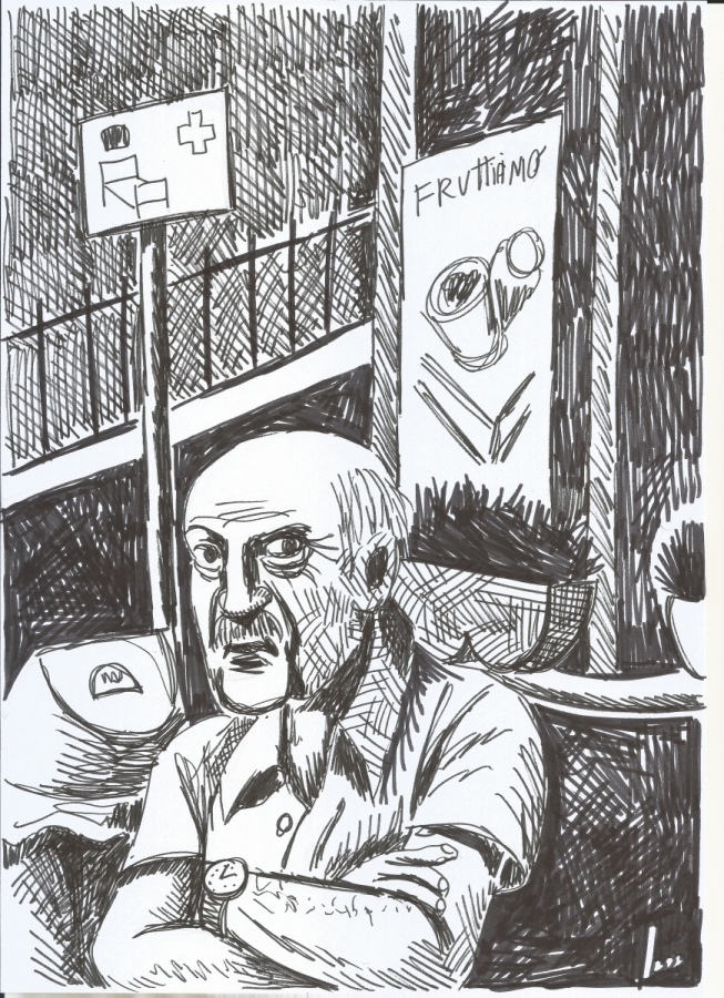 Igor Belansky disegna Aldo in corso. Solferino, è incavolato o depresso?